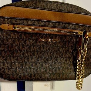 Michael Kors Dark Brown and Tan Belt Bag crossbody purse